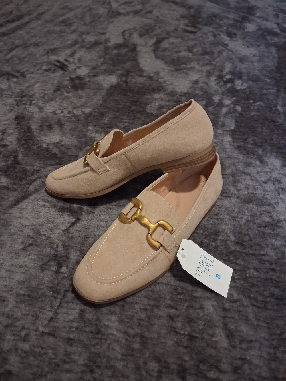 NWT Time & Tru Beige/Gold Loafer Shoes Square Toe Women Size 8